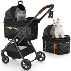 PAWZIDEA pet stroller front view shows easy access and visibility during walks