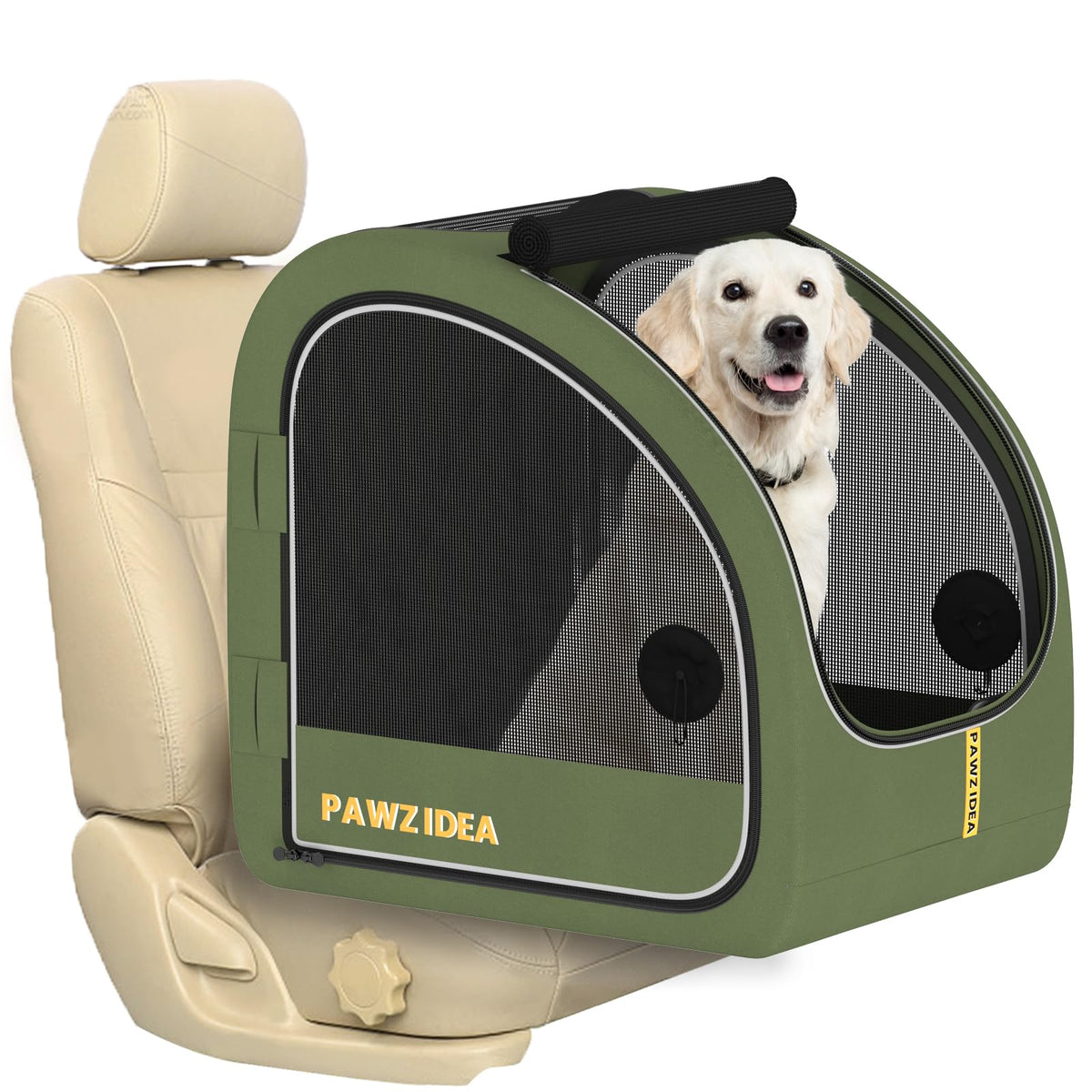 PAWZIDEA portable dog crate setup demonstrates quick assembly for easy road trips