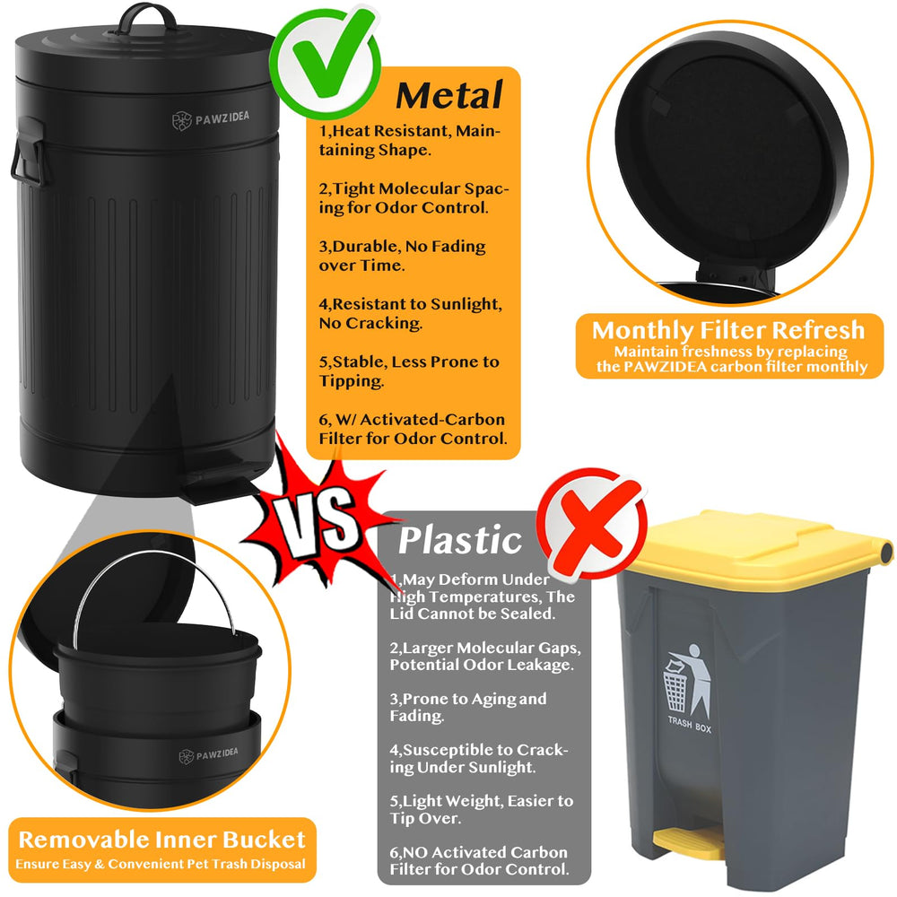 PAWZIDEA removable inner bucket for easy waste disposal.