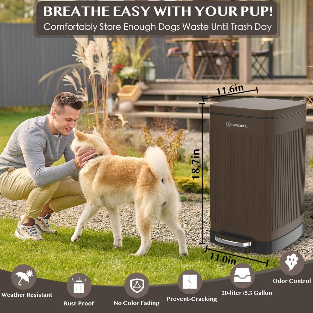 PAWZIDEA weather-resistant outdoor bin withstands rain, sun, and heat.