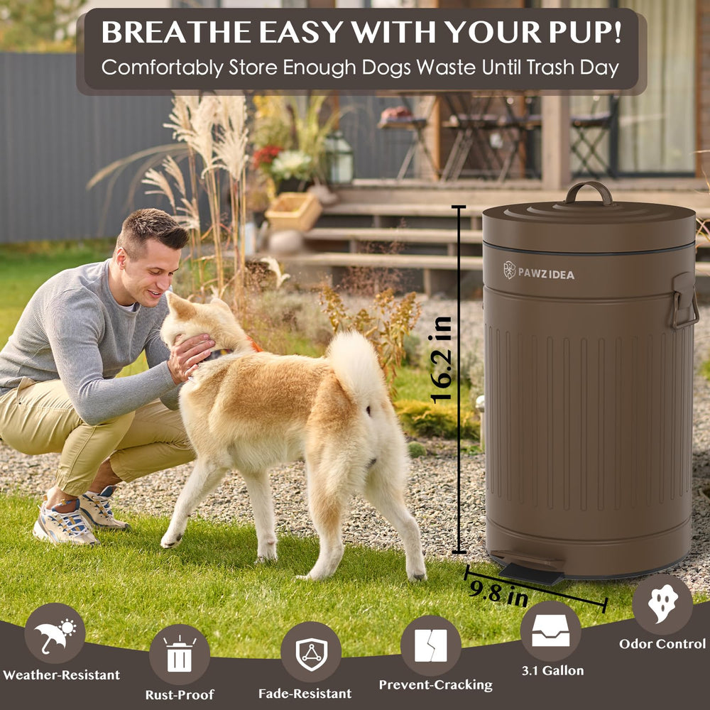PAWZIDEA weatherproof finish protects the can from sun and rain.