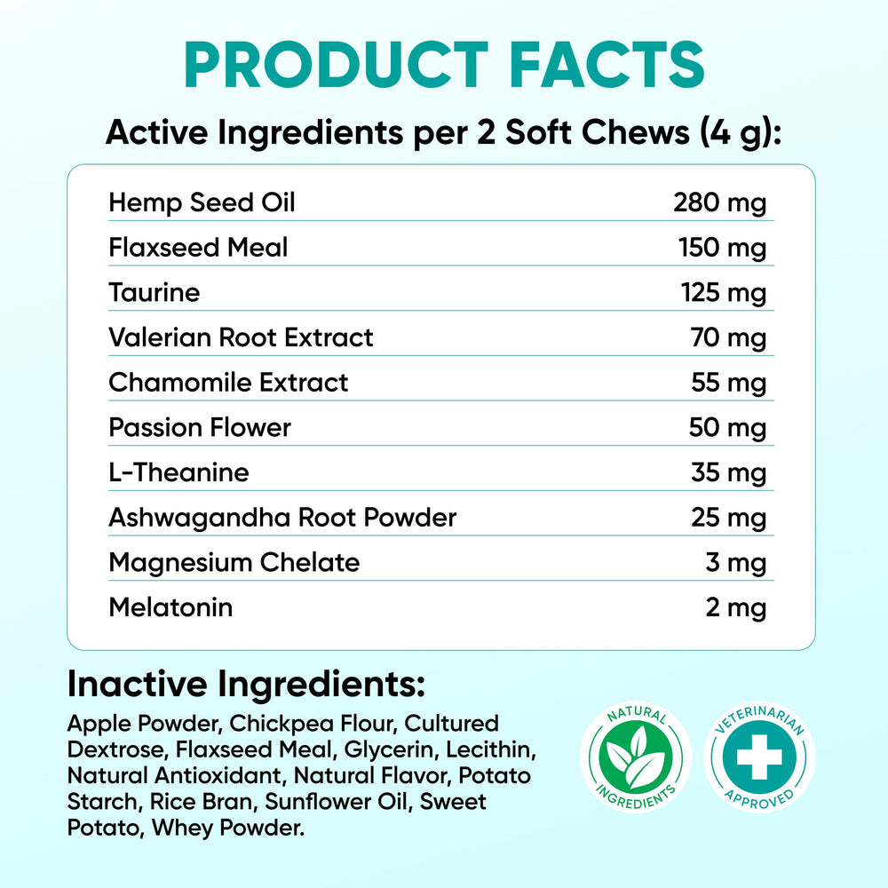 Pawzitive Pets hemp calming chews chamomile passion flower bundle emphasizing natural calming blend