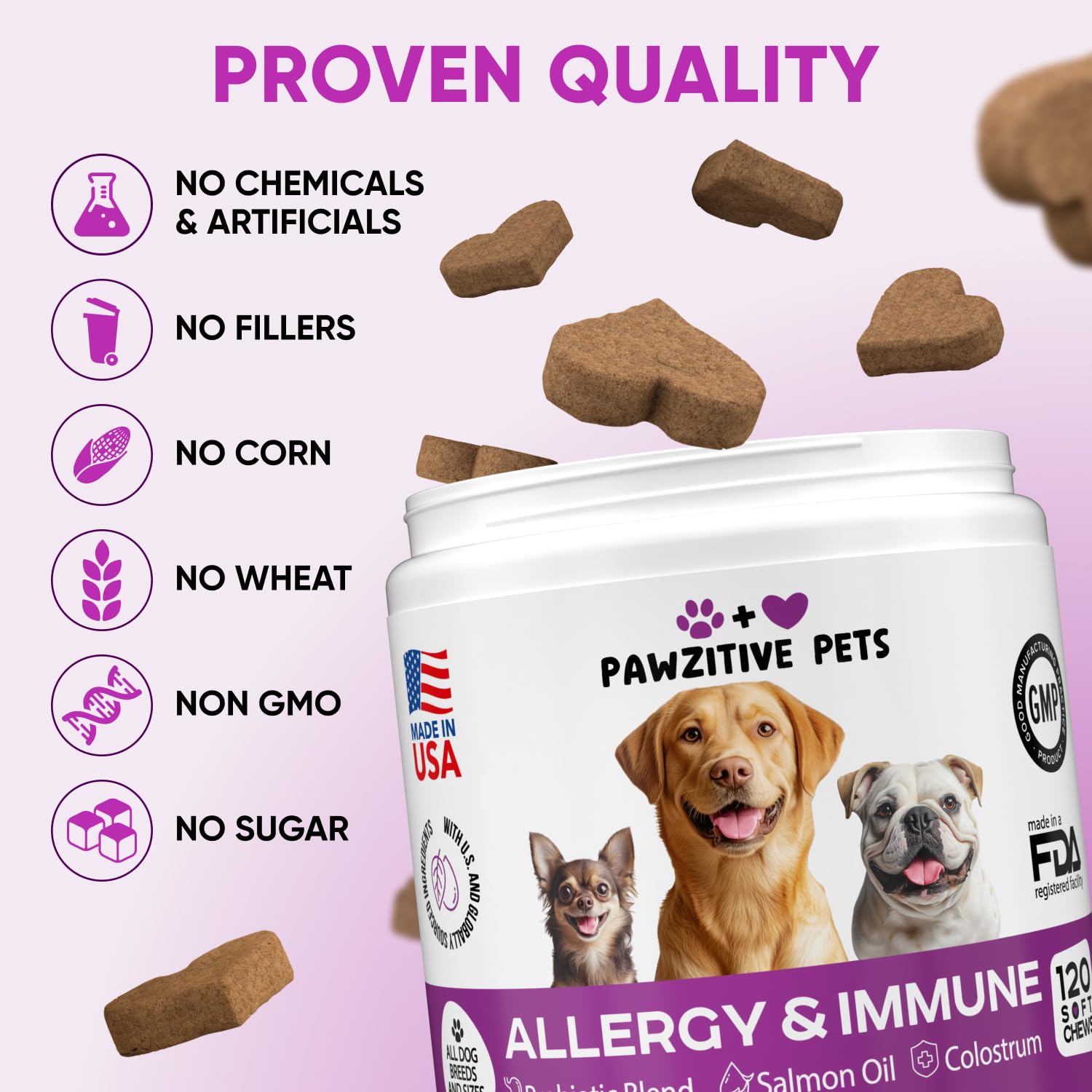 Pawzitive Pets immune-support chews suggesting canine wellness benefits