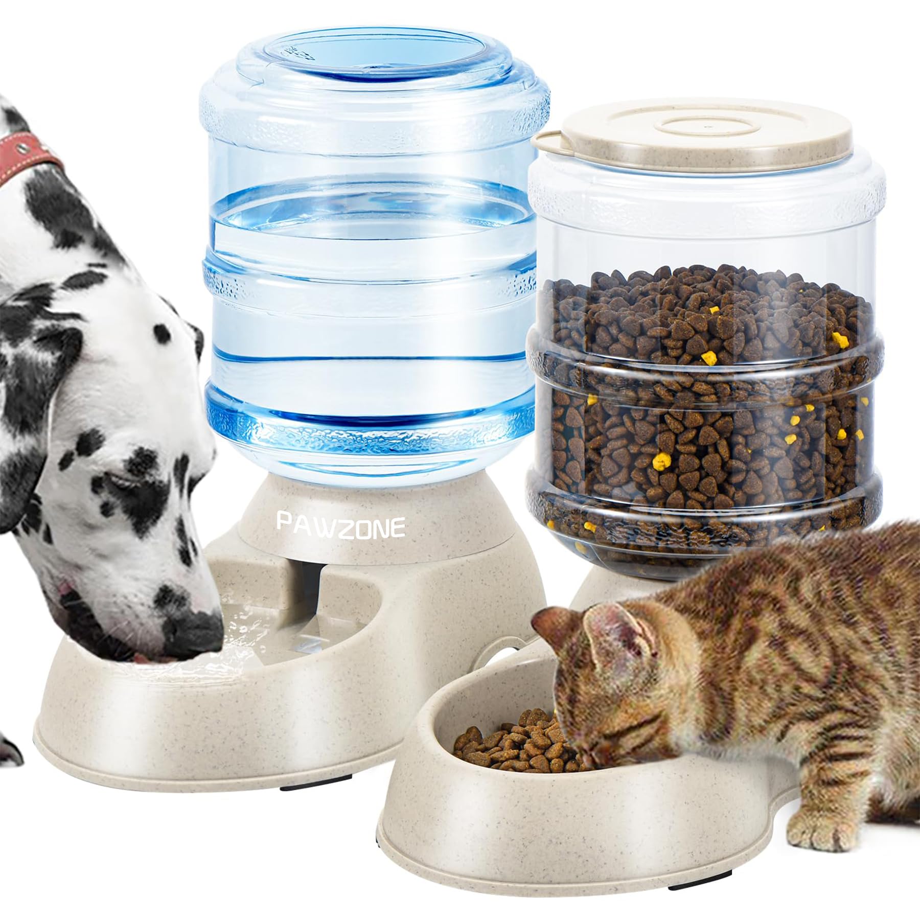 Pawzone 2-pack automatic feeder cream front view for easy pet meals