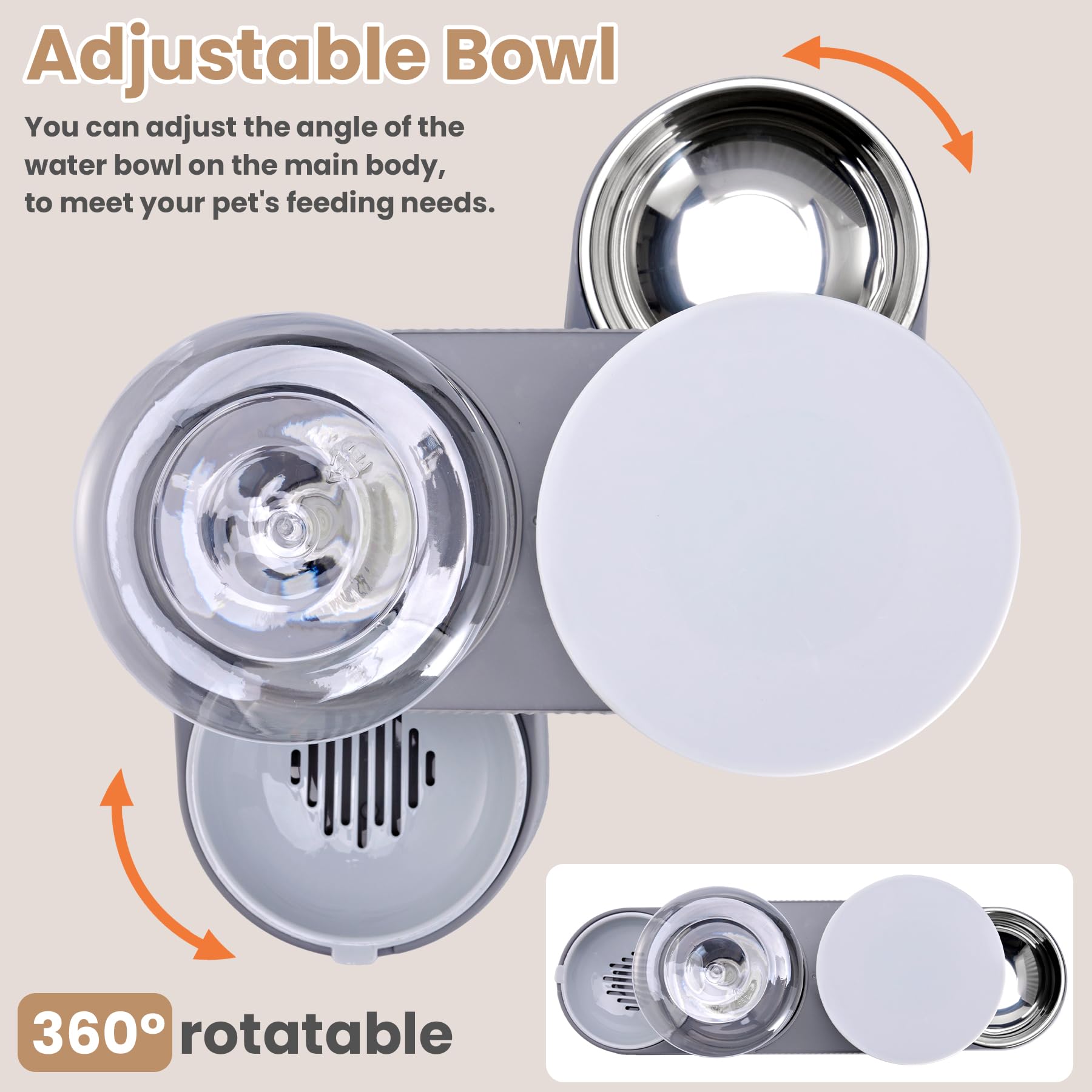 Pawzone stainless steel bowl and dispenser close-up highlights durable materials.