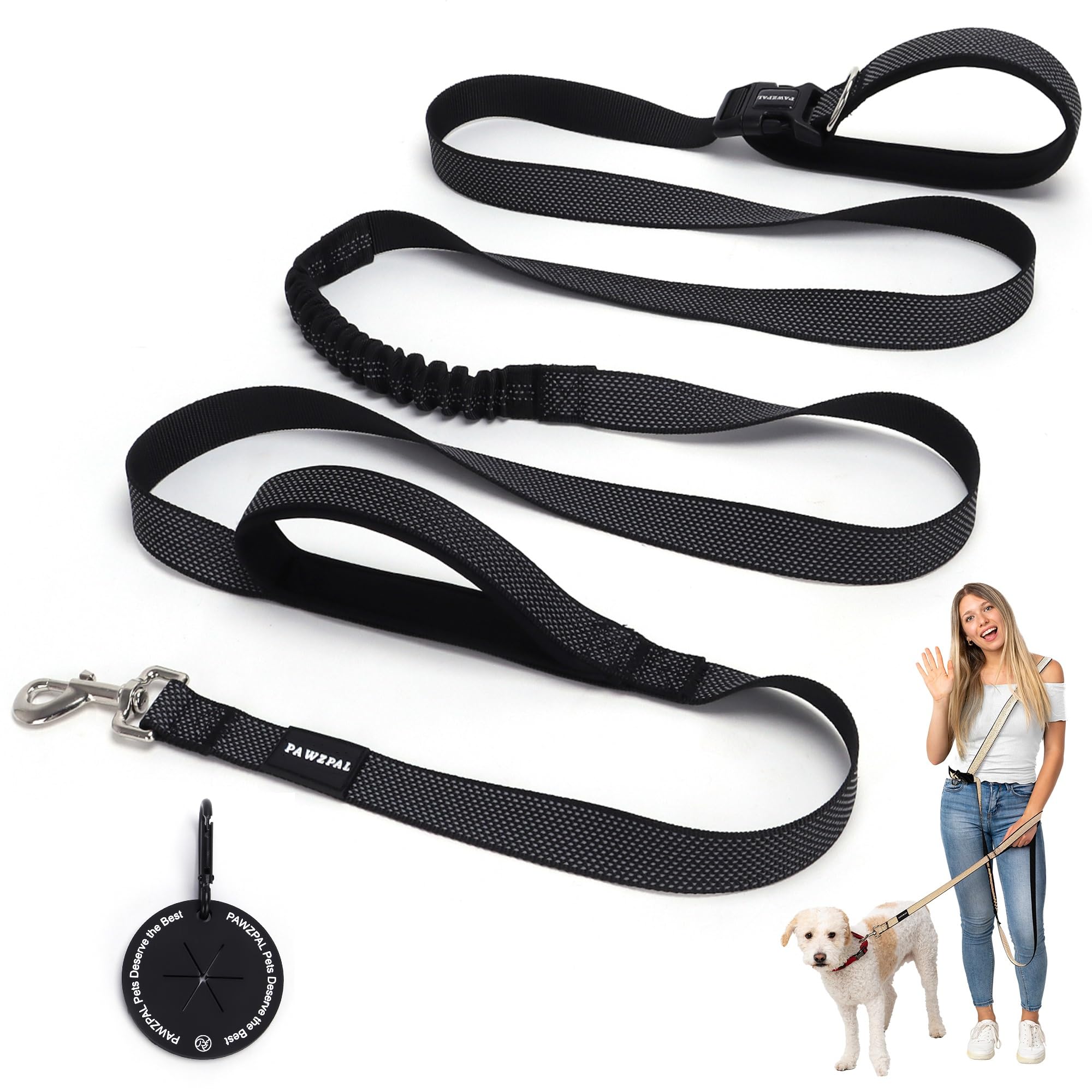 PAWZPAL 8ft-10ft hands-free leash extended length supports safe hikes