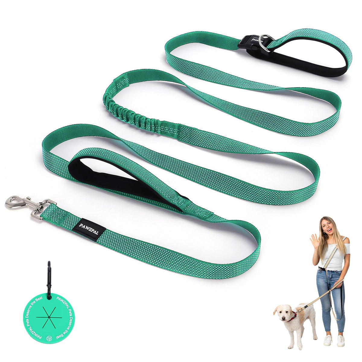 PAWZPAL 8ft-10ft hands-free leash extended for safe, hands-free exploration.