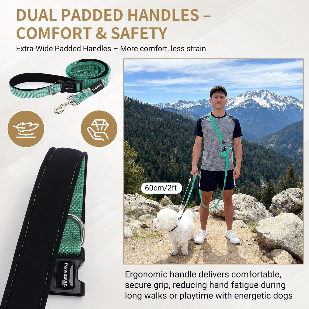 PAWZPAL bungee shock absorption reduces jolts during sudden pulls.