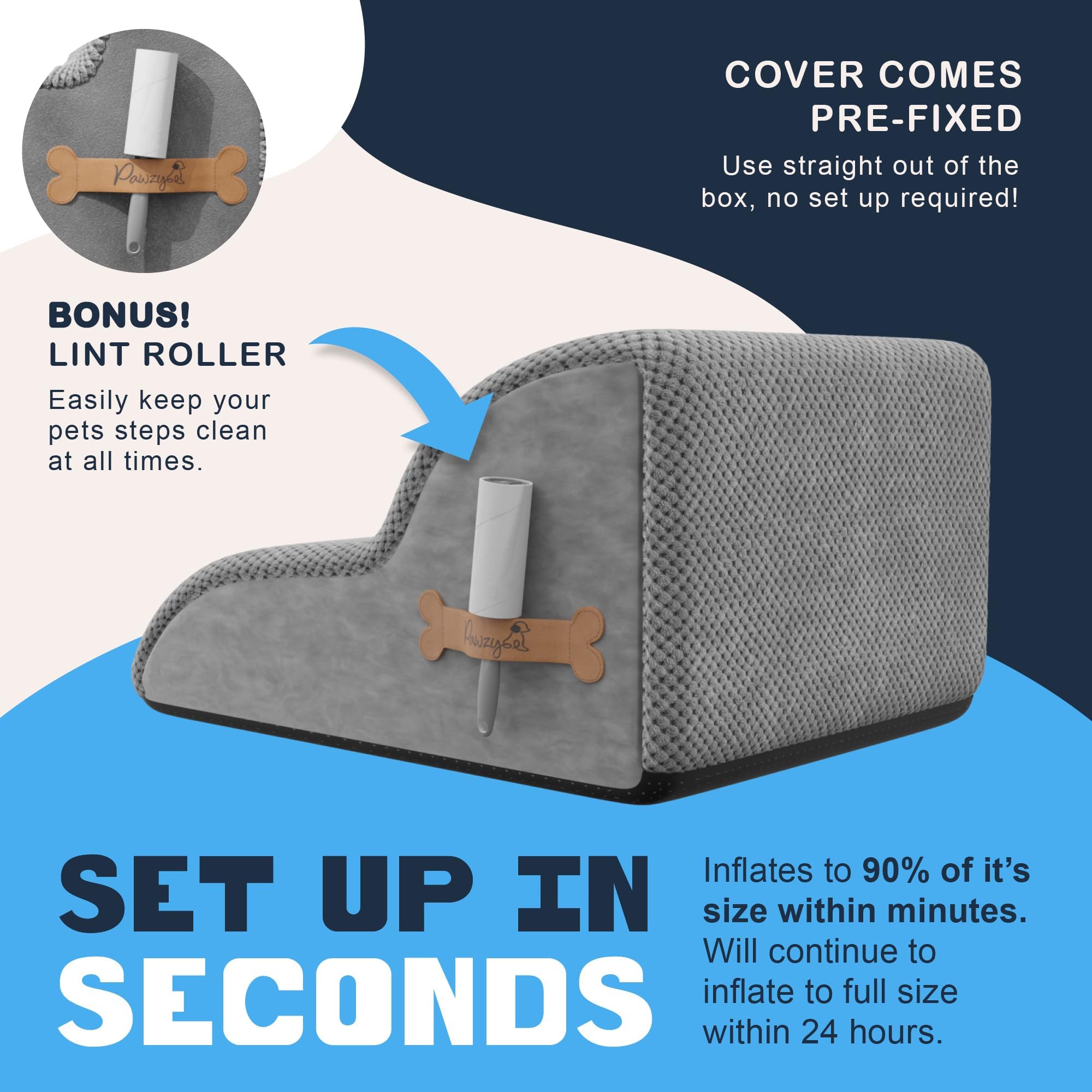 PAWZY Foam Pet Stairs non-slip base keeps stairs stable on floors.