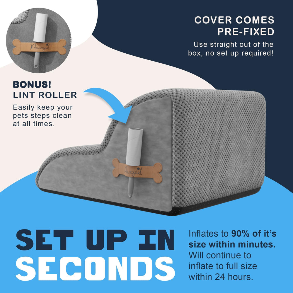 PAWZY Foam Pet Stairs non-slip base keeps stairs stable on floors.