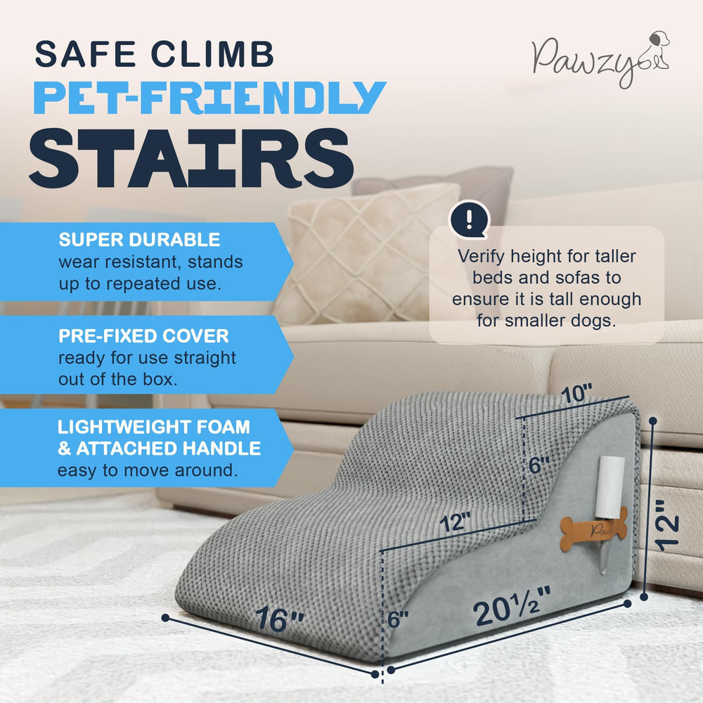 PAWZY Foam Pet Stairs on bed show wide steps for small pets.