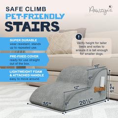 PAWZY Foam Pet Stairs on bed show wide steps for small pets.