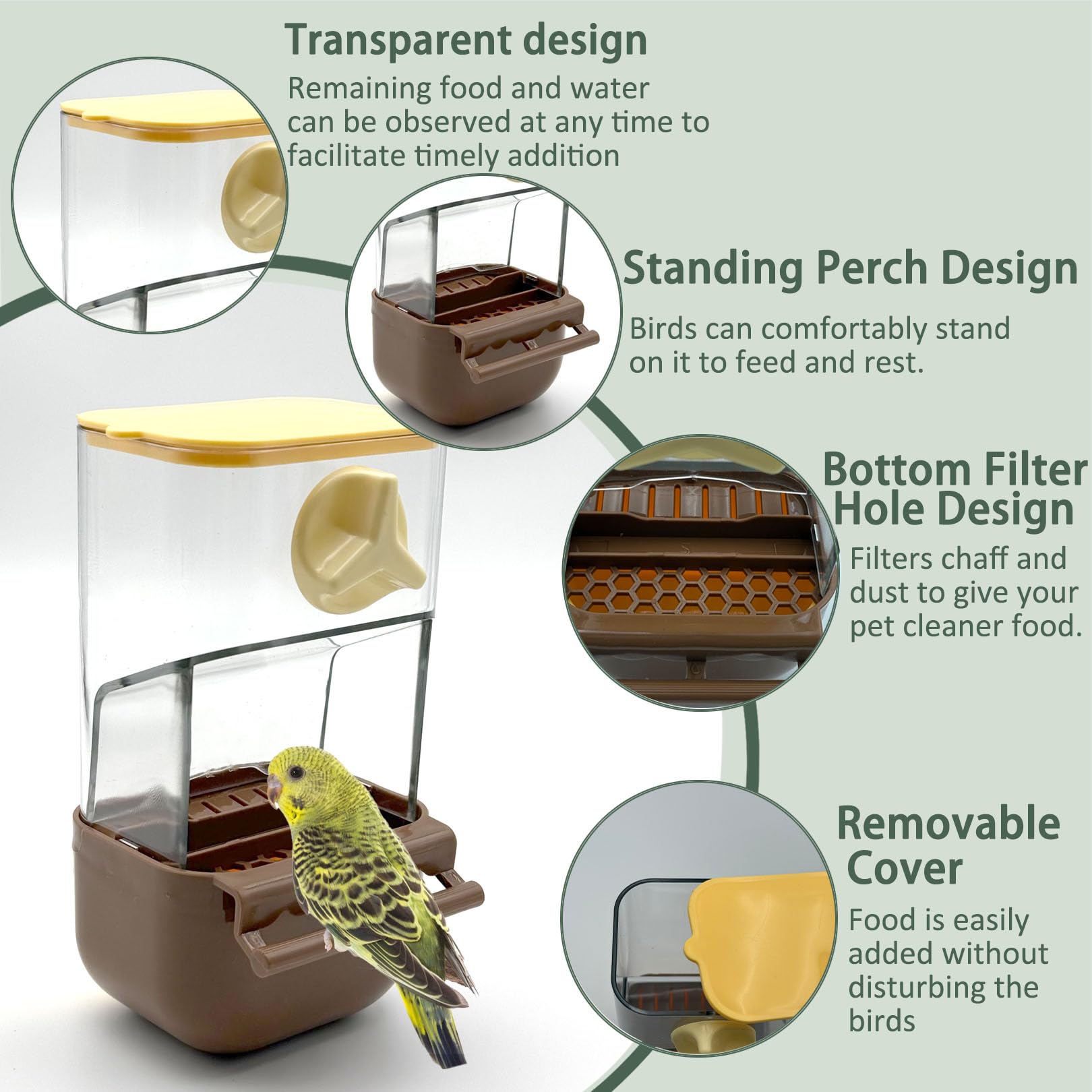 Paxlkuao acrylic parrot feeder clear view monitors seed levels