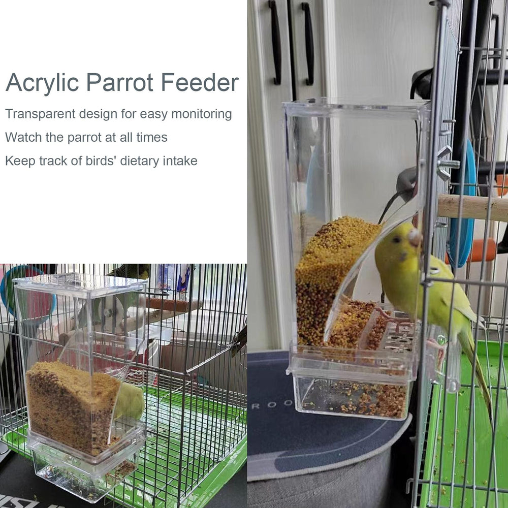 Paxlkuao Acrylic Parrot Feeder is transparent for easy monitoring