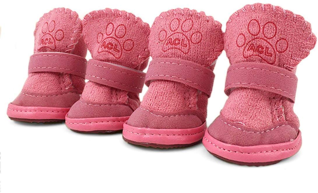 Payanwin Australia Boots pink front view with anti-slip plush paw protection for small dogs.