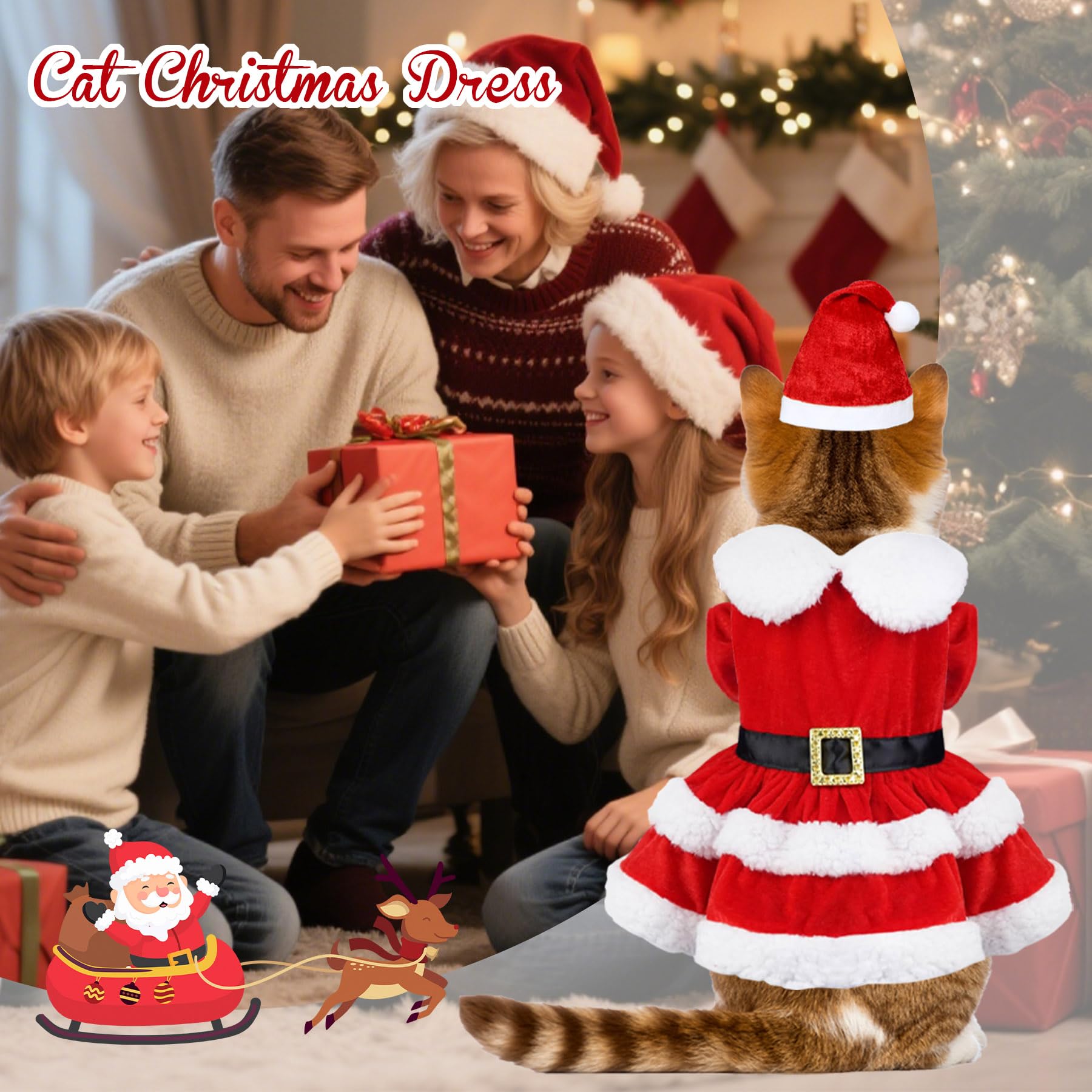 PAYHTOW cat Christmas dress sleeve detail with lotus leaf cuffs adds chic seasonal flair.