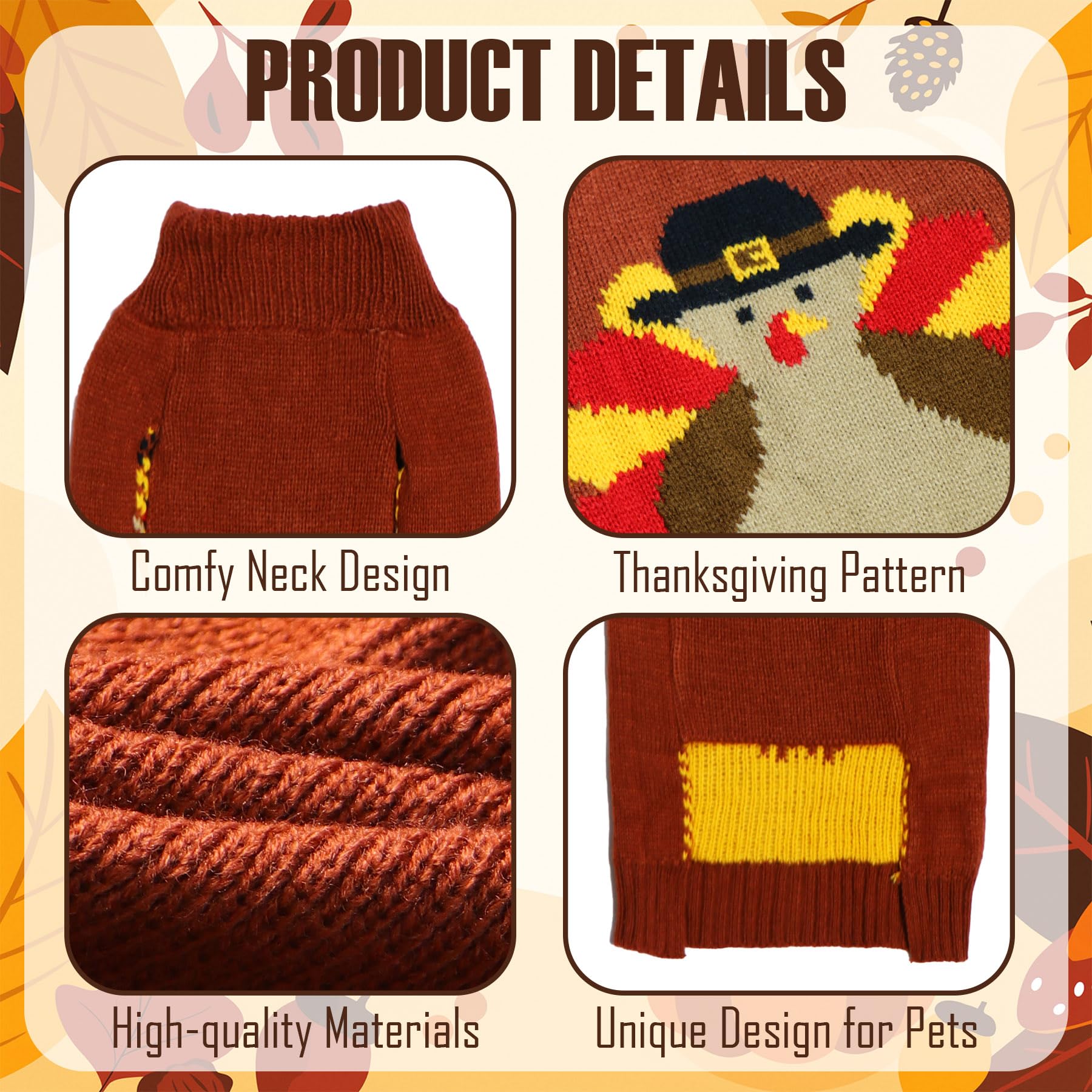 PAYHTOW Thanksgiving sweater close-up knit texture for softness.