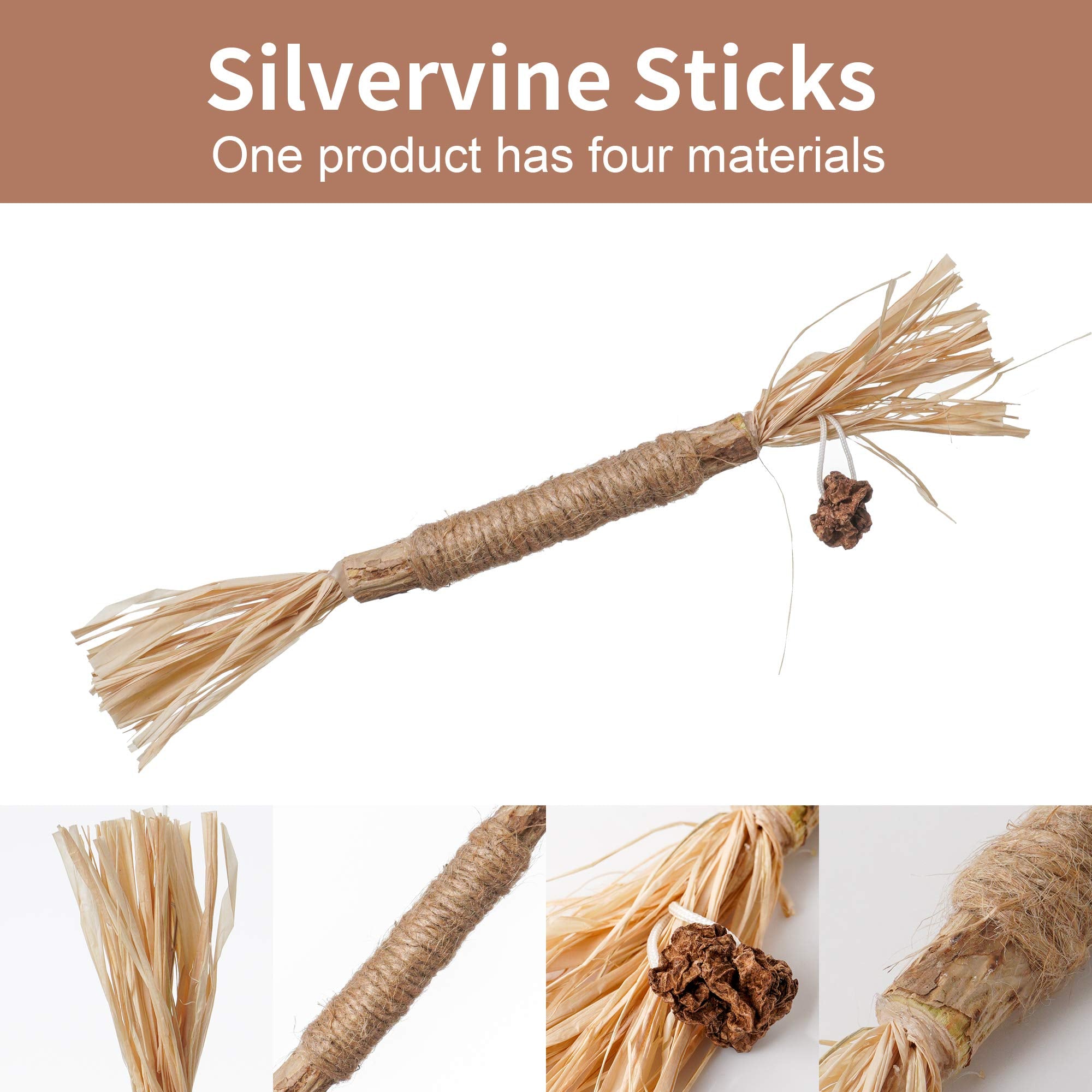 PAZ'S GIFT raffia-wrapped chew sticks offer textured bite resistance.