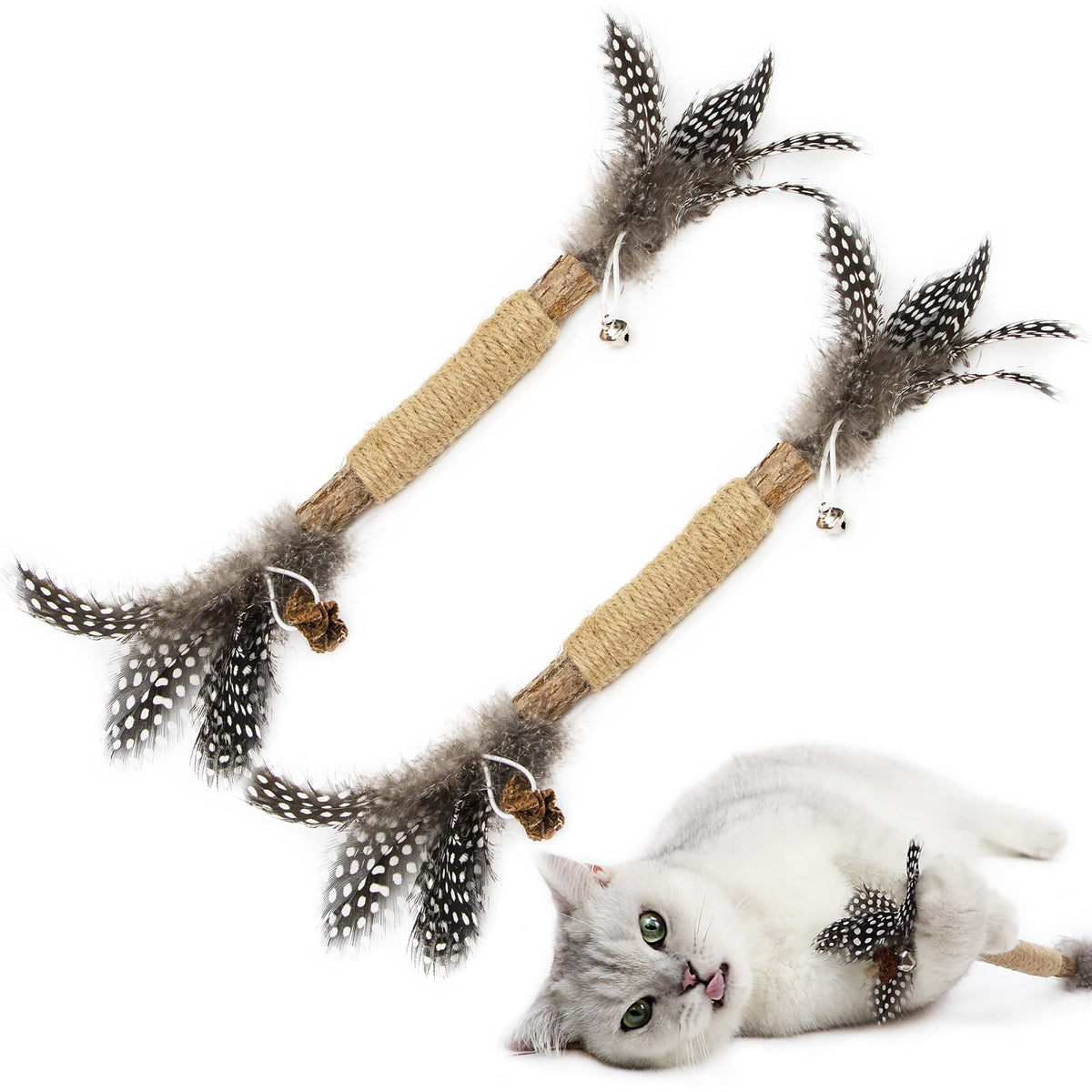 PAZ'S GIFT silvervine-sticks-with-bells-feather for interactive play.