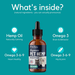 PB Pets Organic Hemp Oil cat bottle highlights gentle joint support and coat health.
