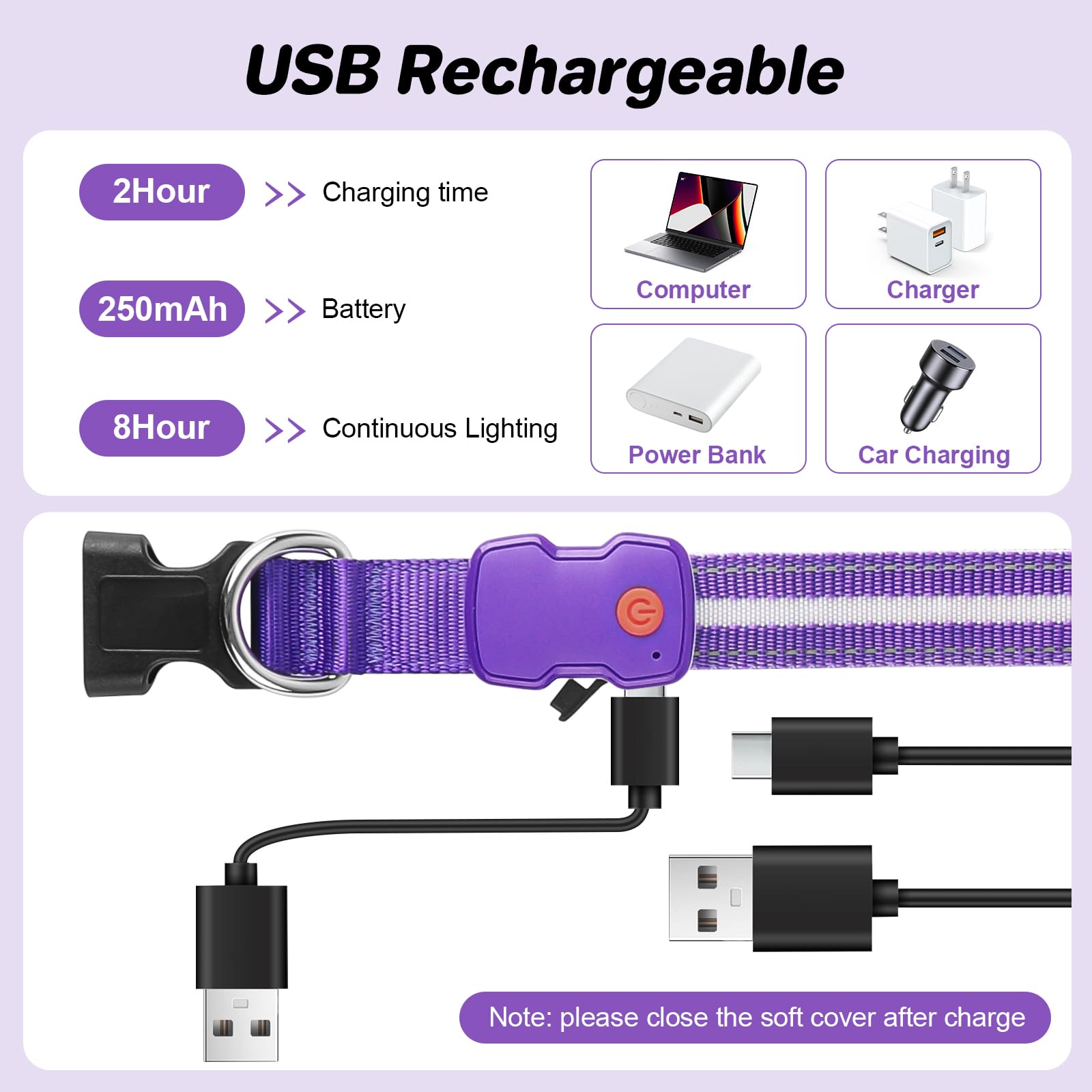 PcEoTllar dog collar with 3 flashing modes boosts low-light visibility