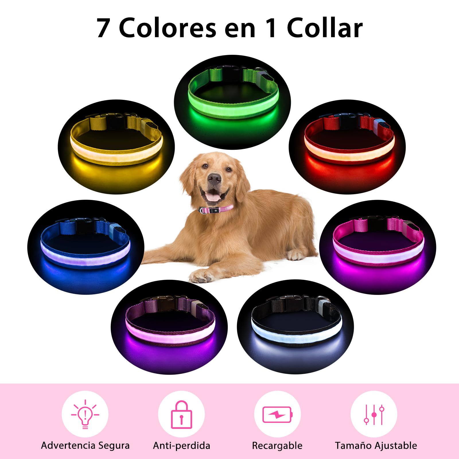 PcEoTllar LED color-changing dog collar shows seven colors for mood-inspired walks