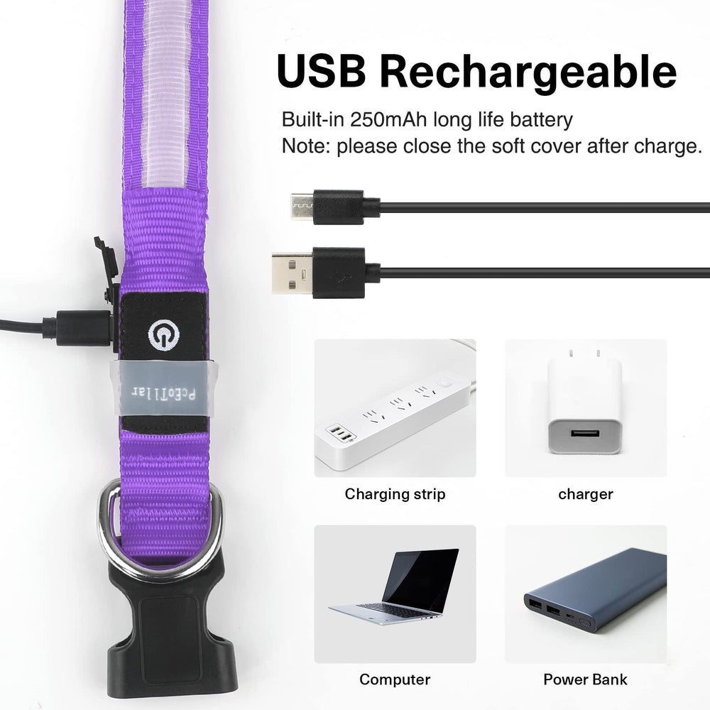 PcEoTllar RGB dog collar color switch close-up with seven glow options in purple.