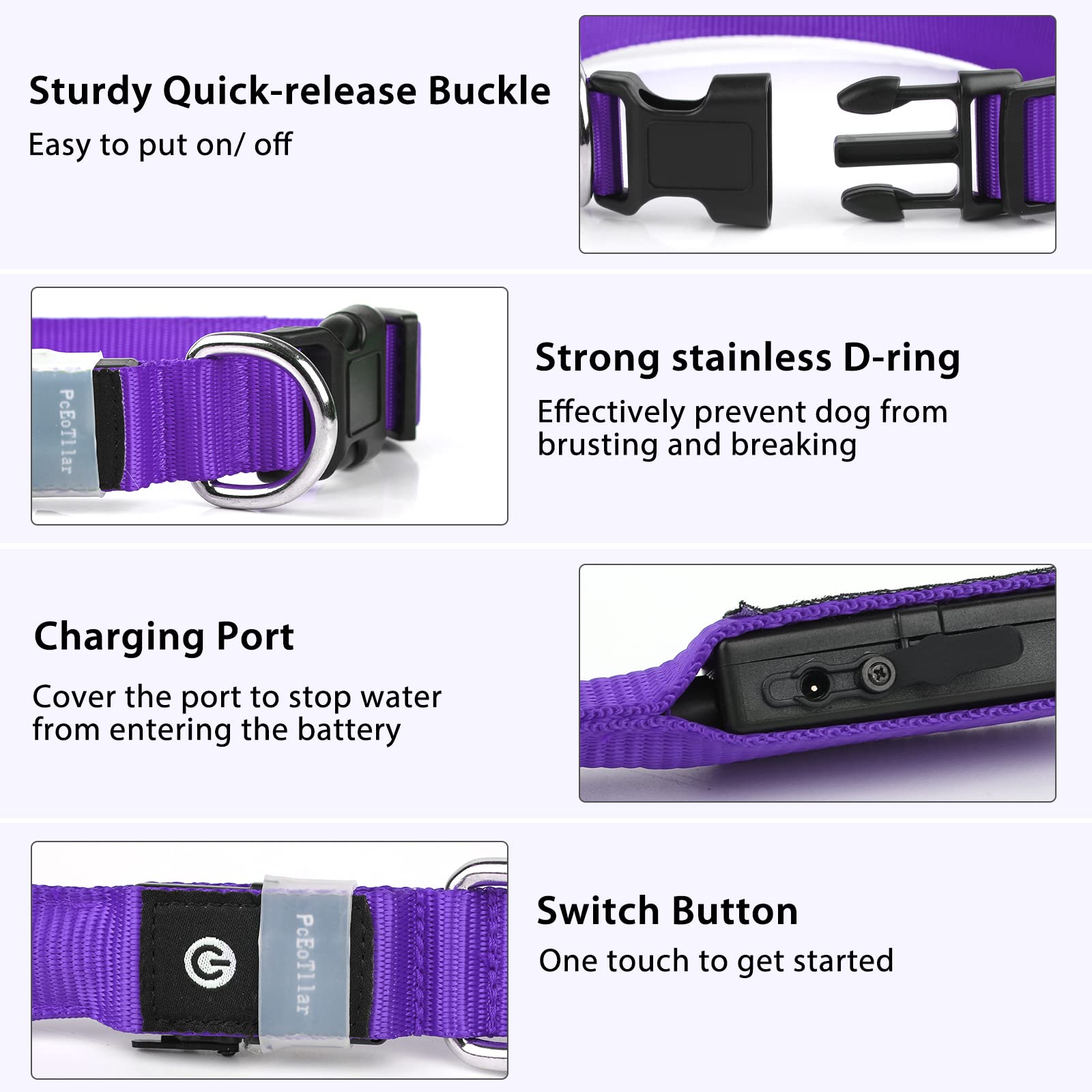 PcEoTllar LED dog collar rechargeable waterproof for swimming adventures.