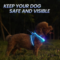 PcEoTllar LED dog harness chest reflective strap for high visibility at night.