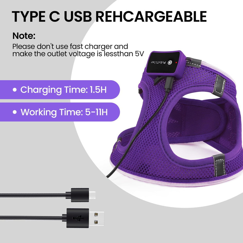 PcEoTllar light-up dog harness USB charging for long outdoor outings