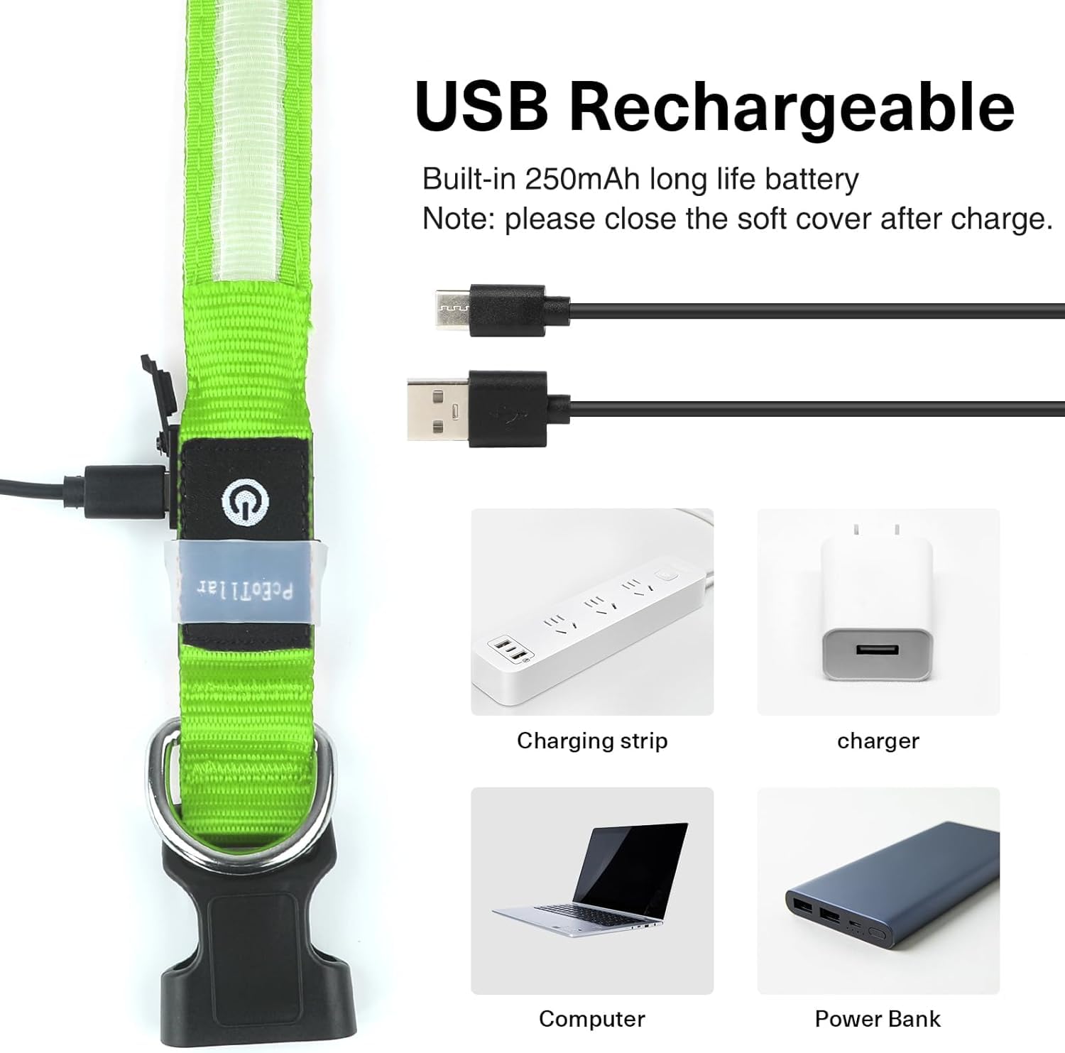 PcEoTllar quick-release buckle LED collar enables fast on/off