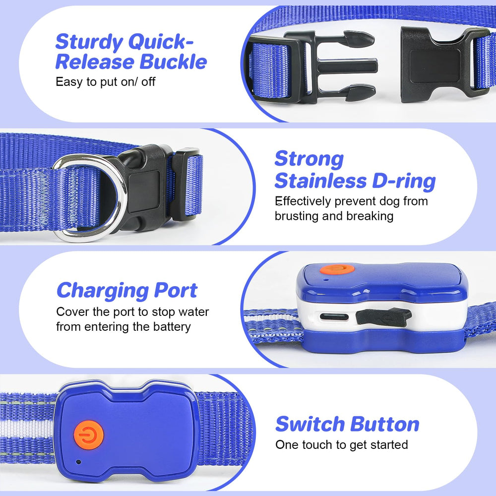 PcEoTllar light up dog collar blue charging dock demonstrates quick recharge for daily use.