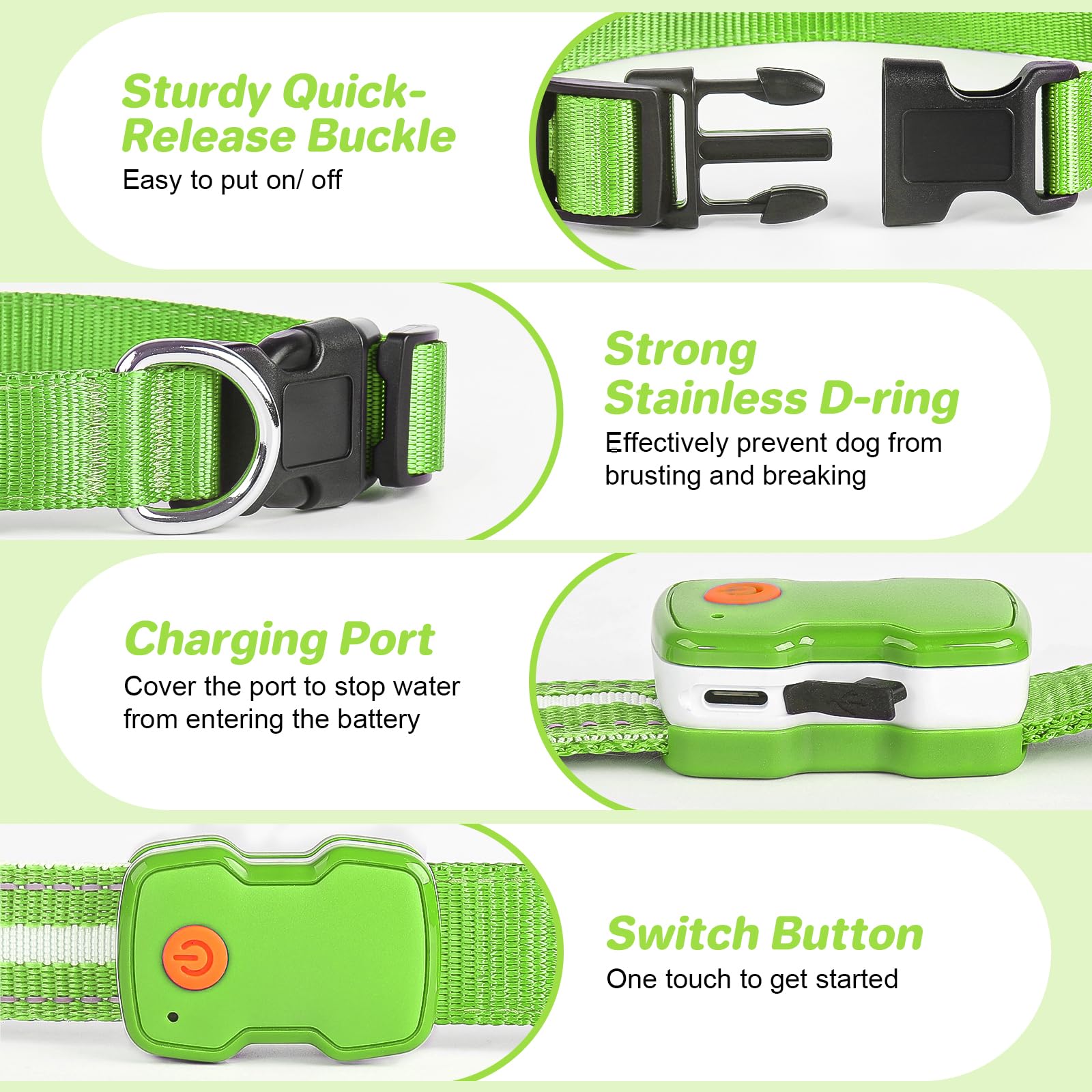 PcEoTllar rechargeable collar charges in 2 hours and lasts up to 10 hours.