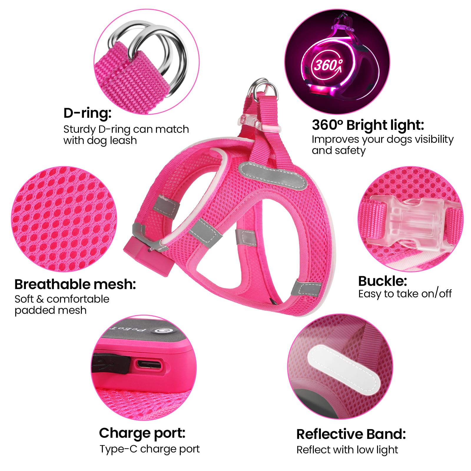 PcEoTllar light up dog harness soft padded comfort for daily walks.
