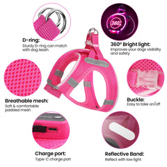 PcEoTllar light up dog harness soft padded comfort for daily walks.