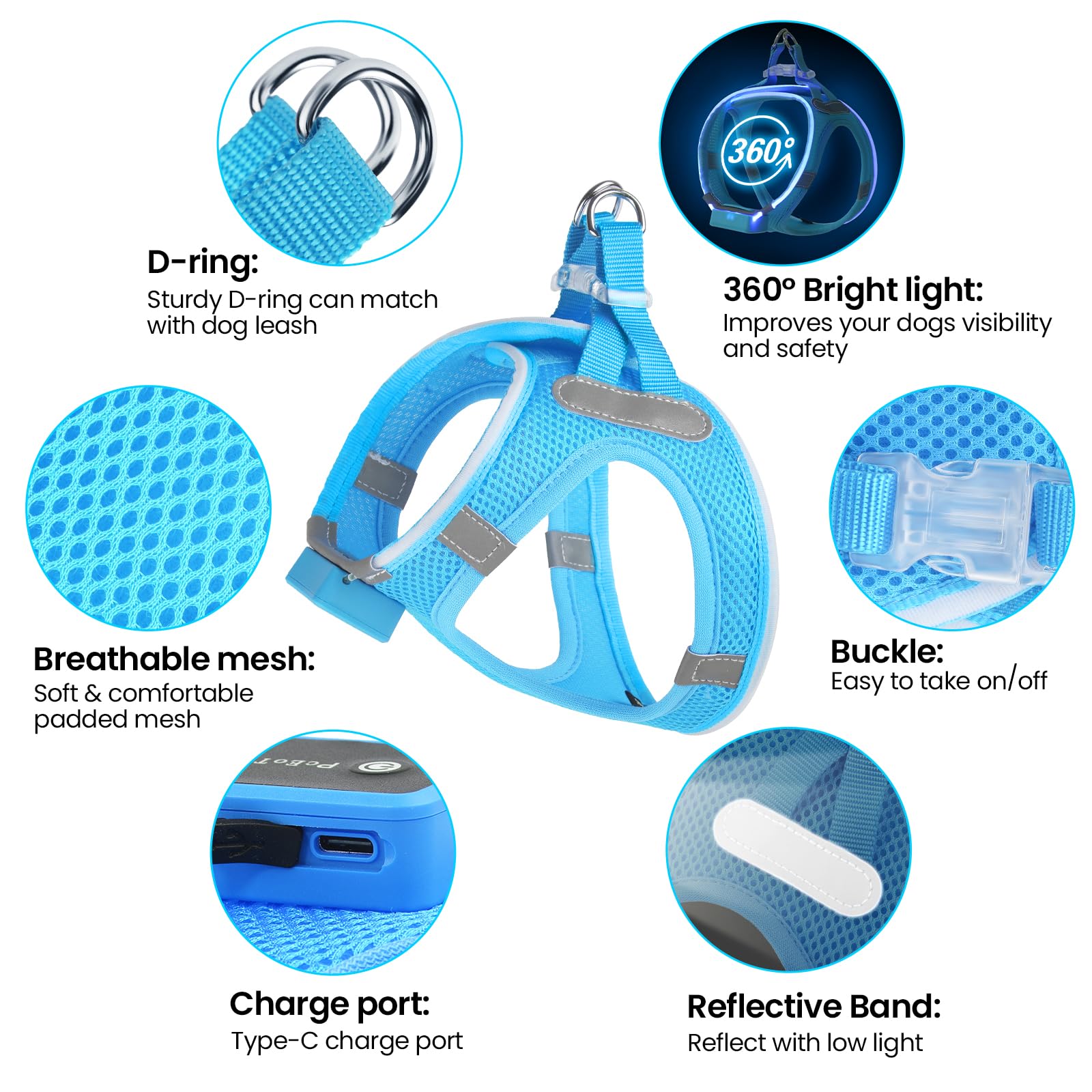 PcEoTllar USB rechargeable dog harness battery for long outdoor use.