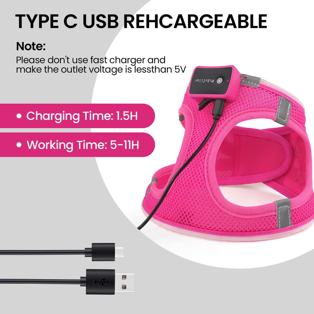 PcEoTllar USB rechargeable harness charges quickly for extended outings.