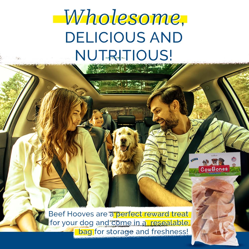 PCI Cow Bones 10 Pack closeup beef hooves highlight natural, single-ingredient chew