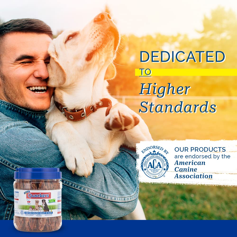 PCI Quackers duck breast treat being offered as a dog reward