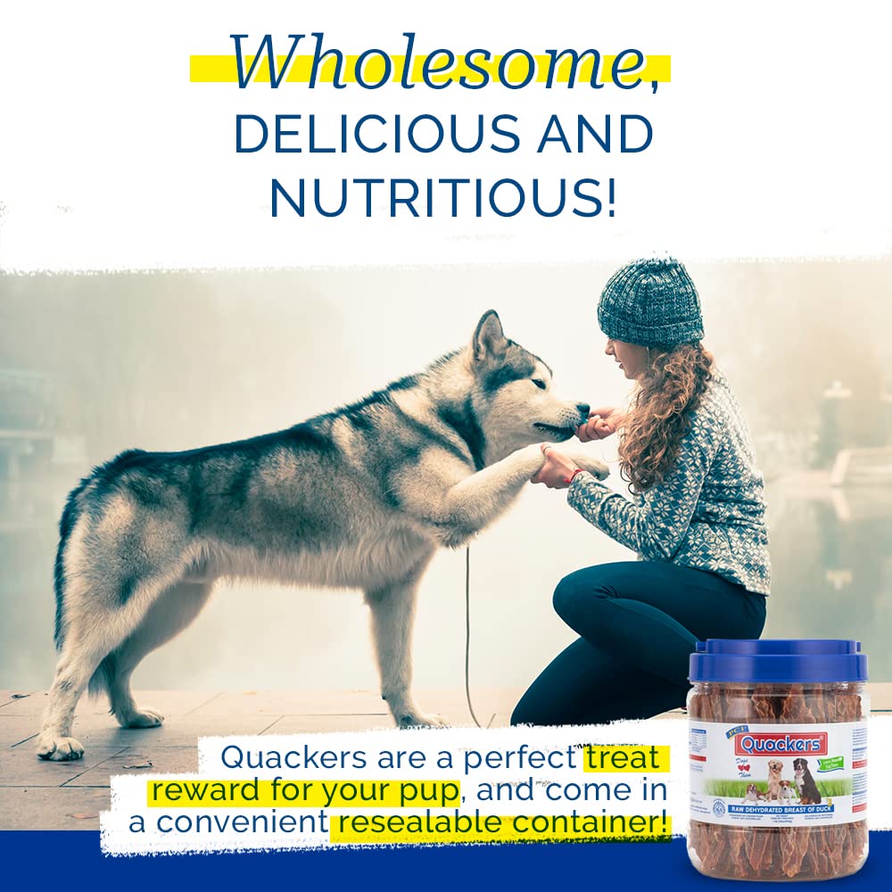 PCI Quackers duck breast treat resealable container demonstrating freshness