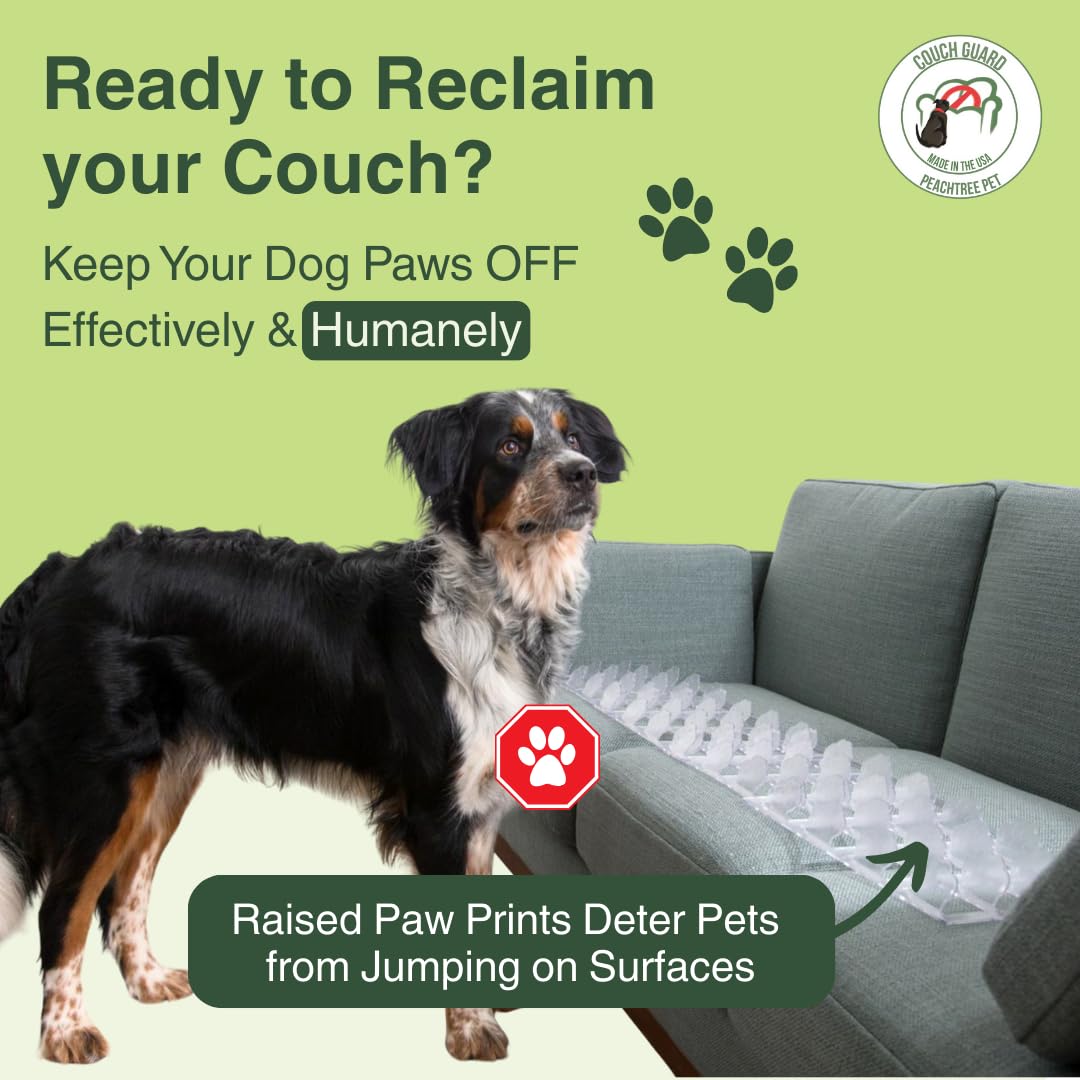 PEACHTREE PET clear dog deterrent on sofa—keeps pets comfortable while discouraging climbing.