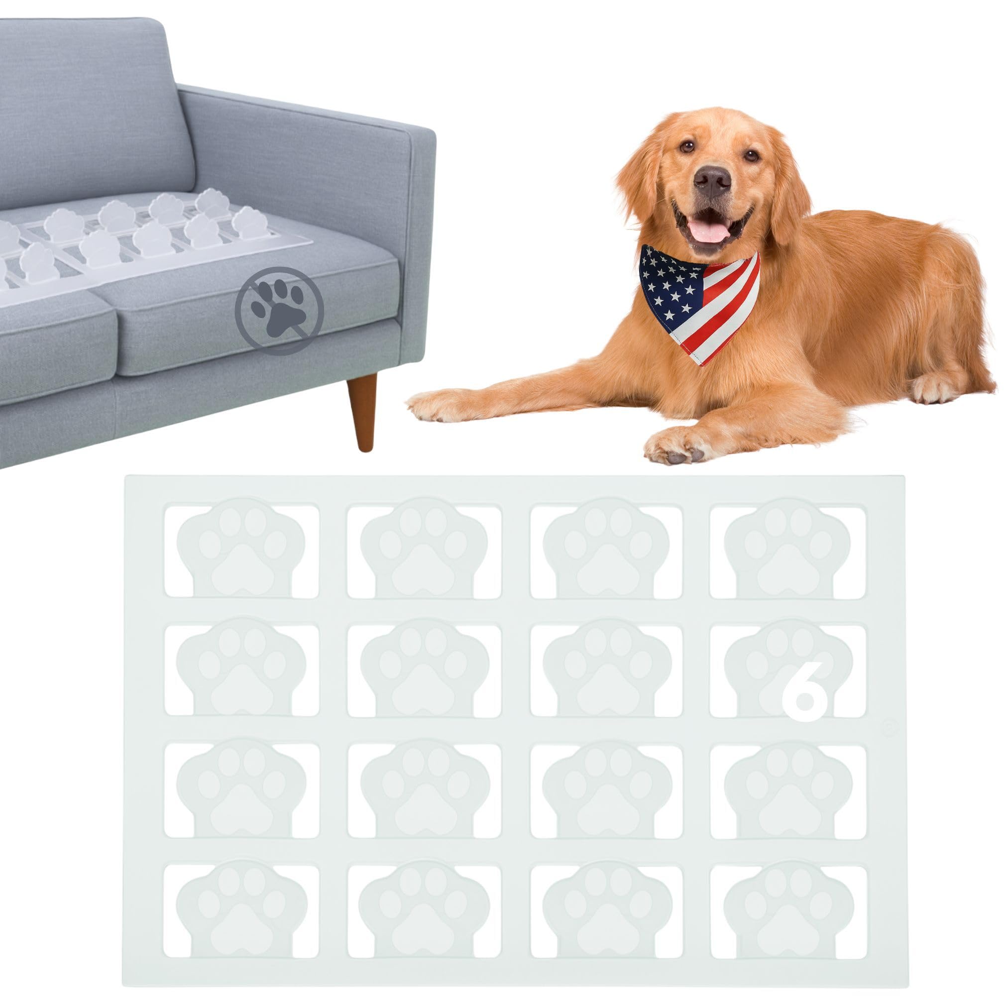 PEACHTREE PET clear scat mat pack shot showing six sheets for full couch protection