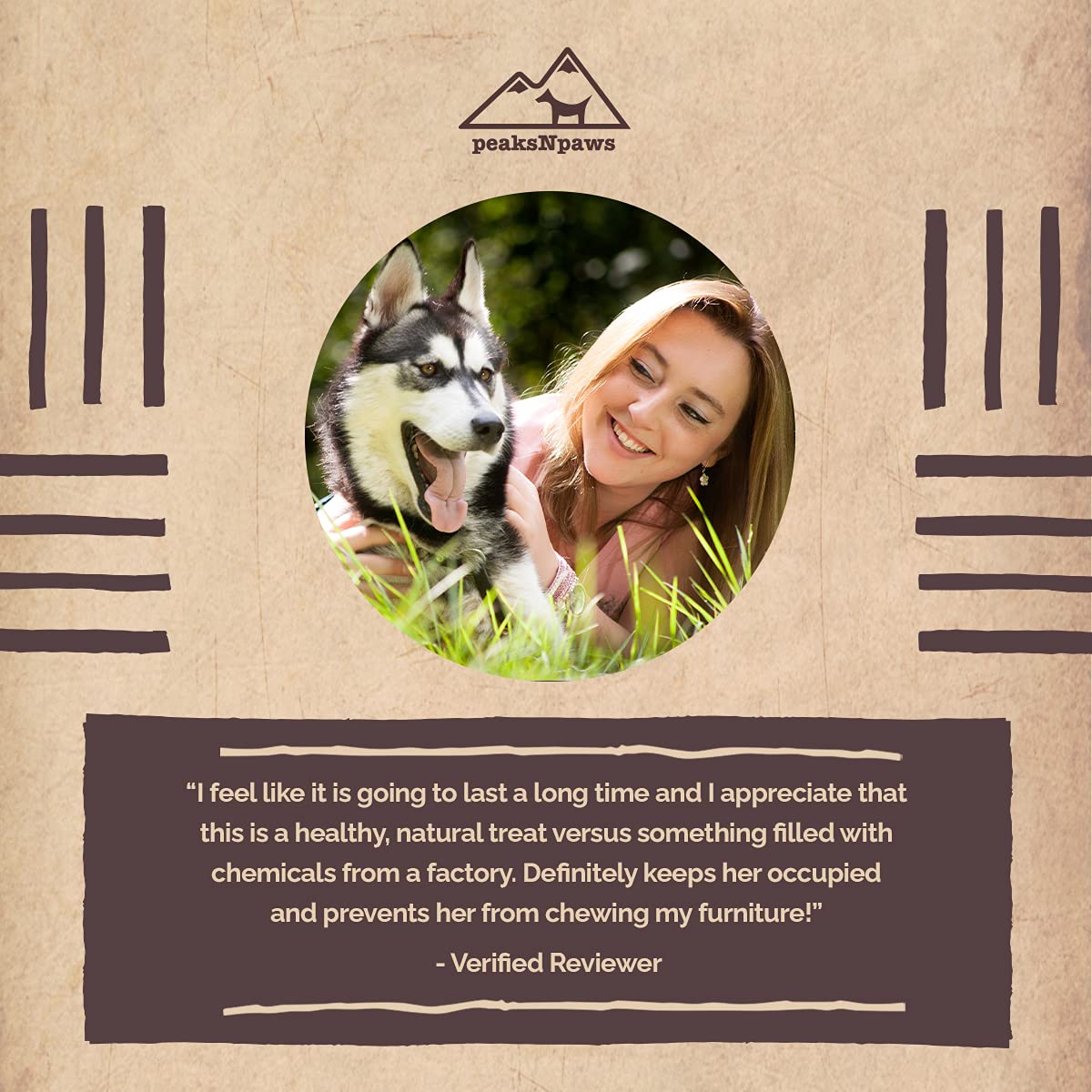 peaksNpaws elk antler USA-made label reinforces ethical sourcing and quality