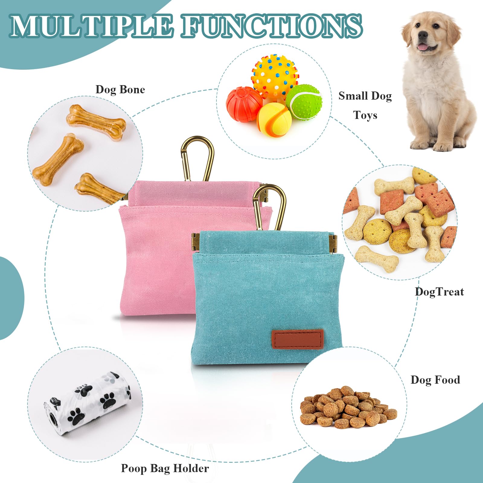 PEASUG 2Pcs Dog Treat Pouches self-sealing-closure prevents spills during walks.