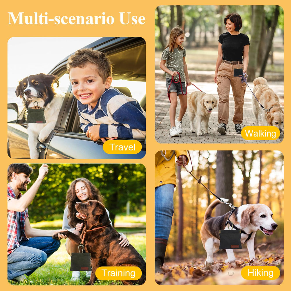 PEASUG hands-free dog walking pouch fastens to belt or leash for training.