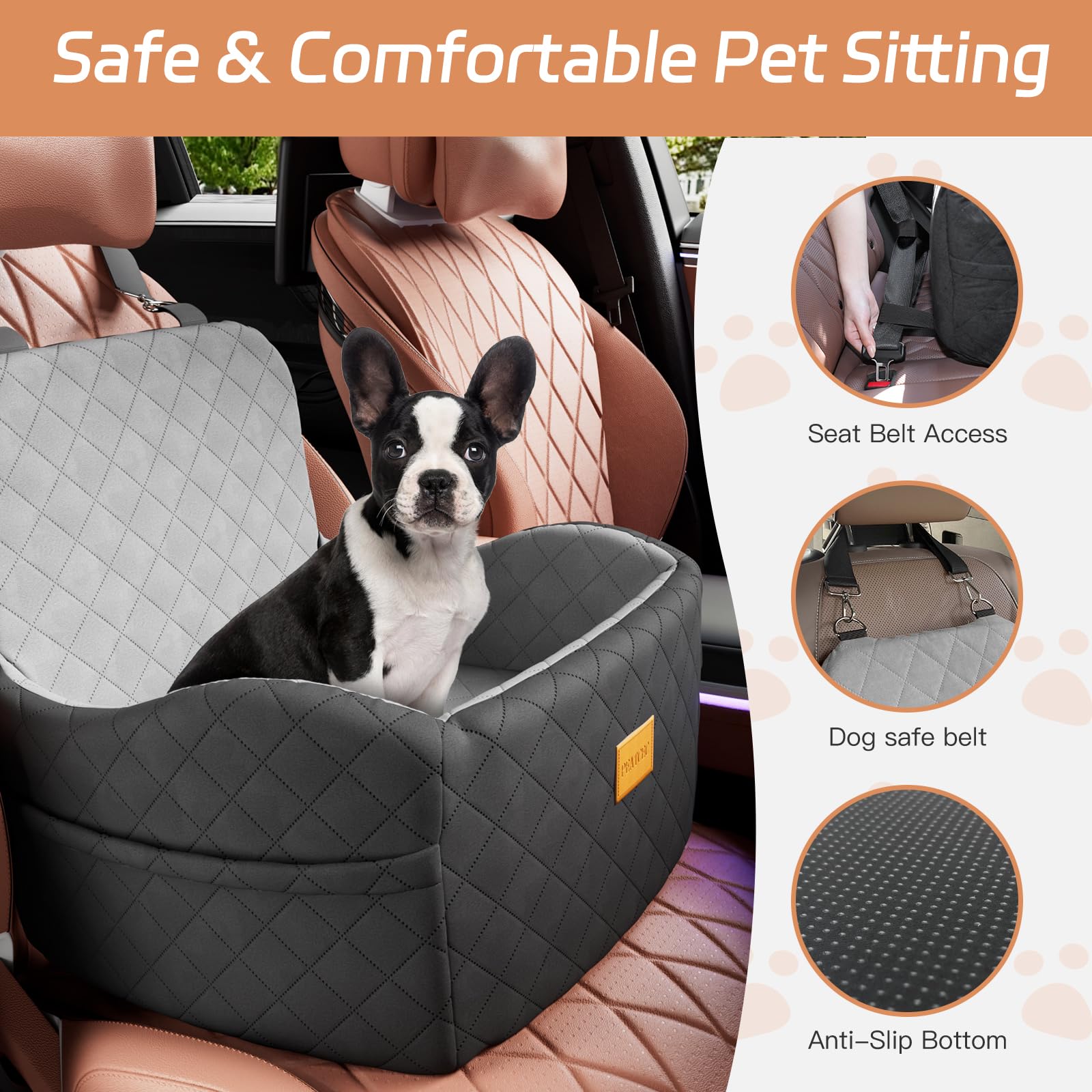 PEATCEC dog car seat with harness channel to keep dog in place