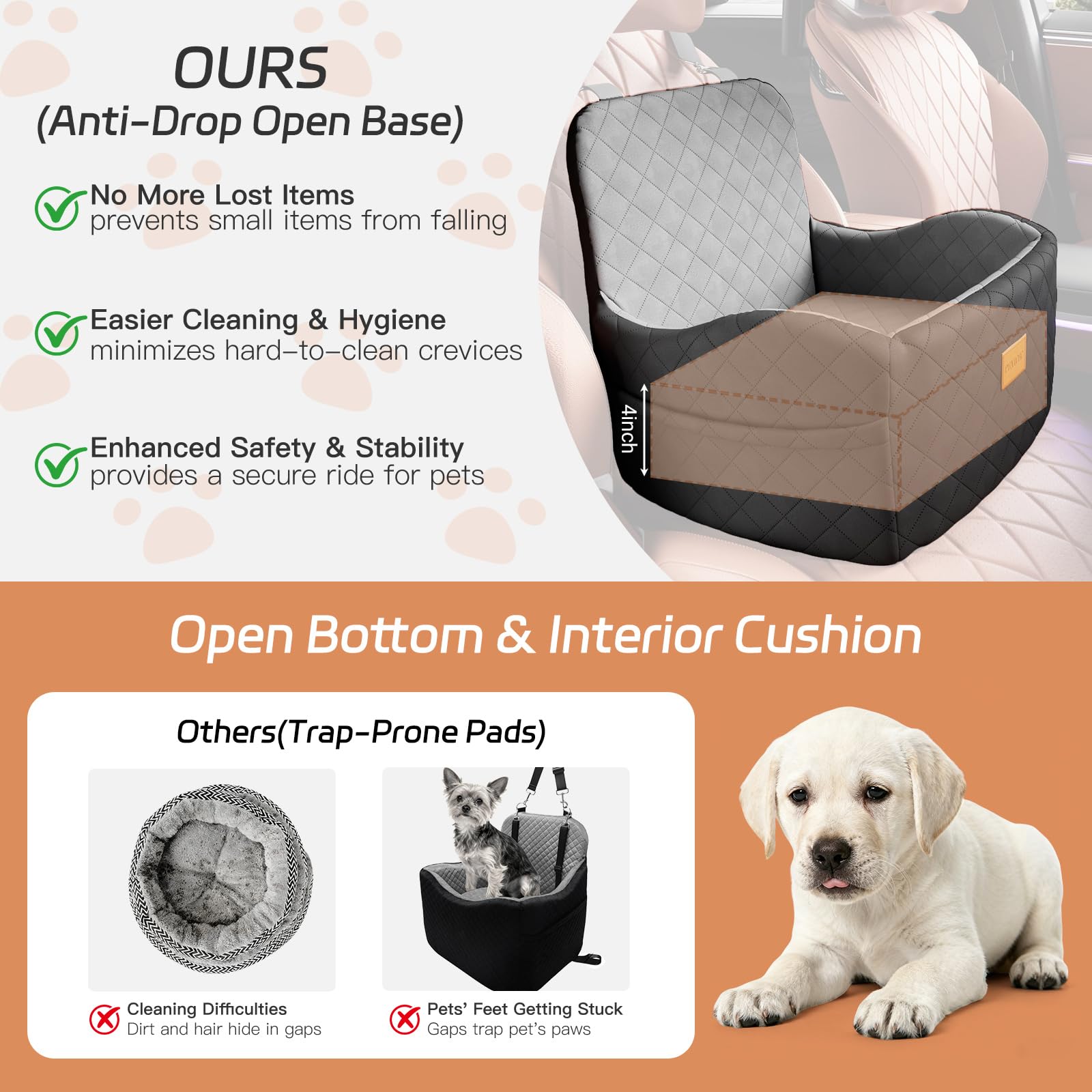 PEATCEC dog car seat showing adjustable safety straps for secure travel