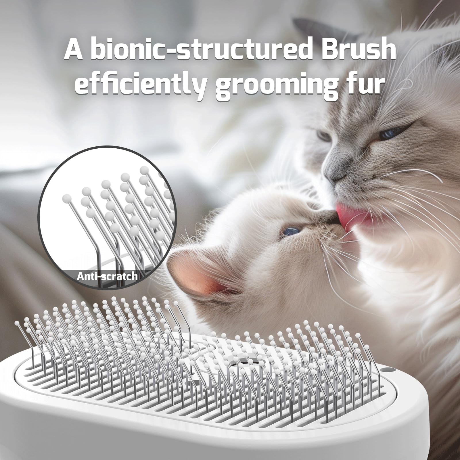 Pecait Cat Steam Brush bristles close-up showing circular massage rings for gentle contact.