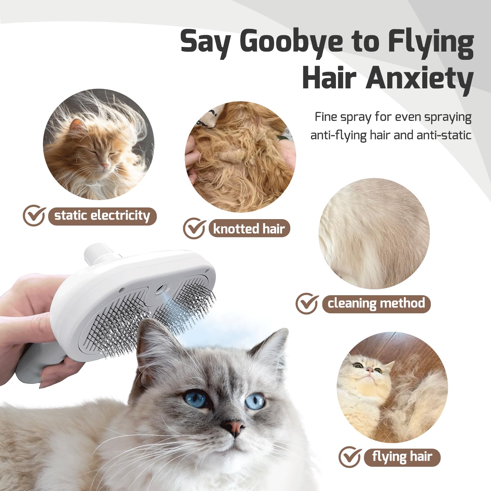 Pecait Cat Steam Brush ergonomic handle for comfortable, long grooming sessions.