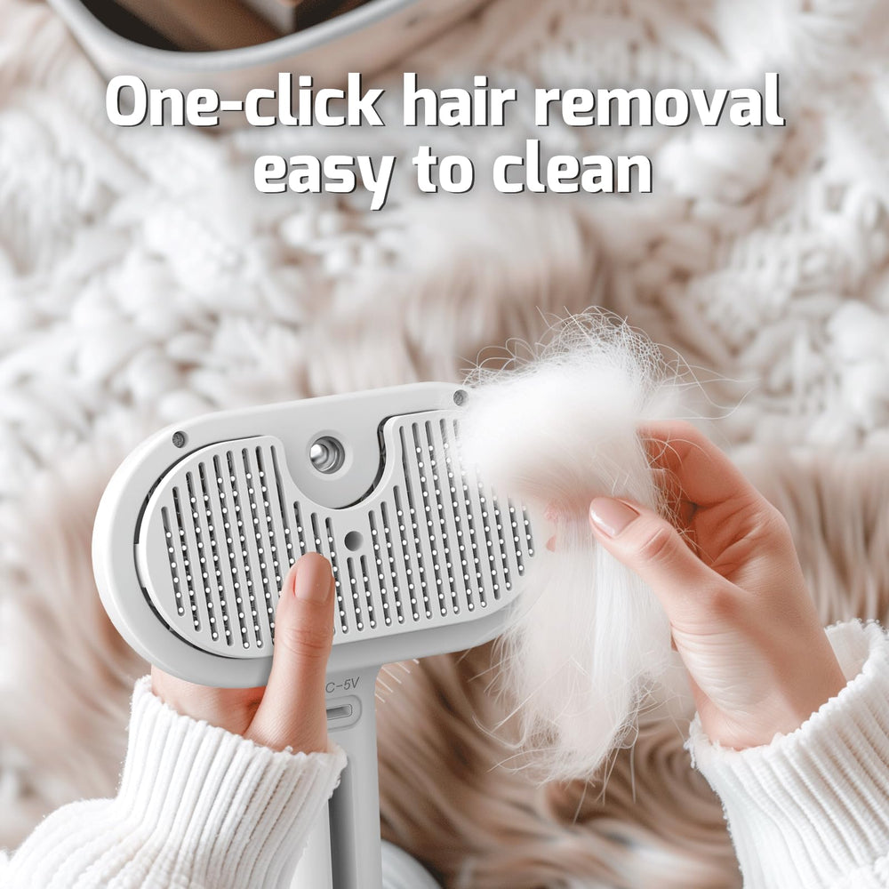 Pecait Cat Steam Brush self-cleaning button enables quick maintenance after grooming.